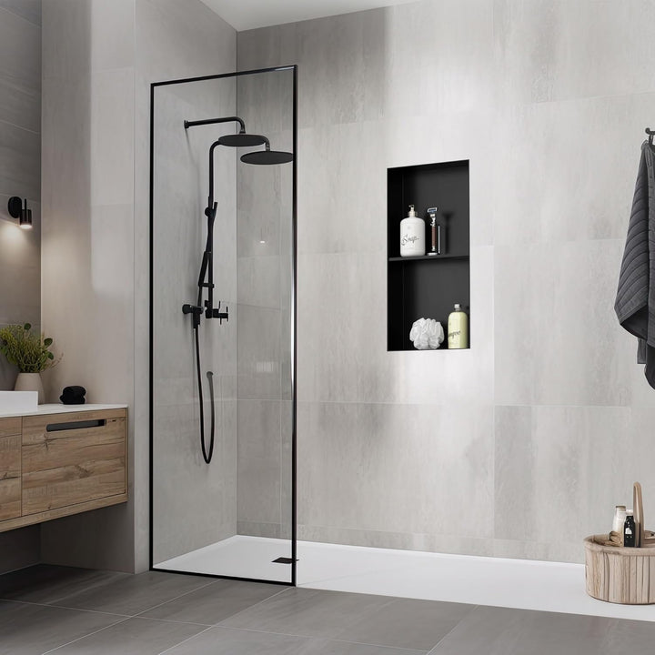 LuxeBath Wandnische Doppel aus Edelstahl, 30x60x10 cm, Schwarz, Duschnische, Randlos, Einbauregal, F