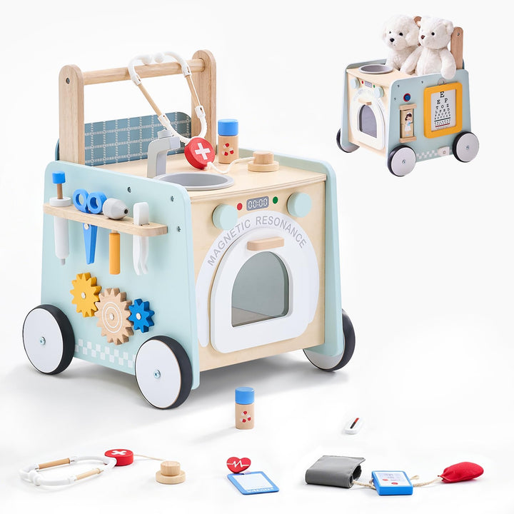 Lauflernwagen Holz Baby, Montessori Lauflernhilfe Baby Walker ab 6 Monate Laufwagen mit Rädern &amp; Dok