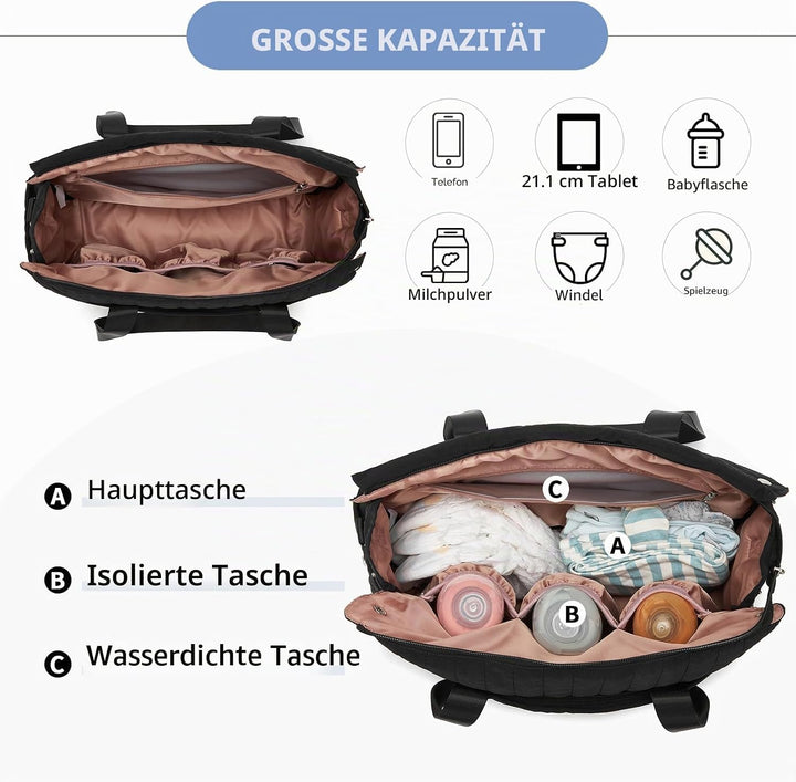 Miss Lulu Wickeltasche für Kinderwagen Wasserdichte Multifunktionale Babytasche mit Kinderwagenhaken