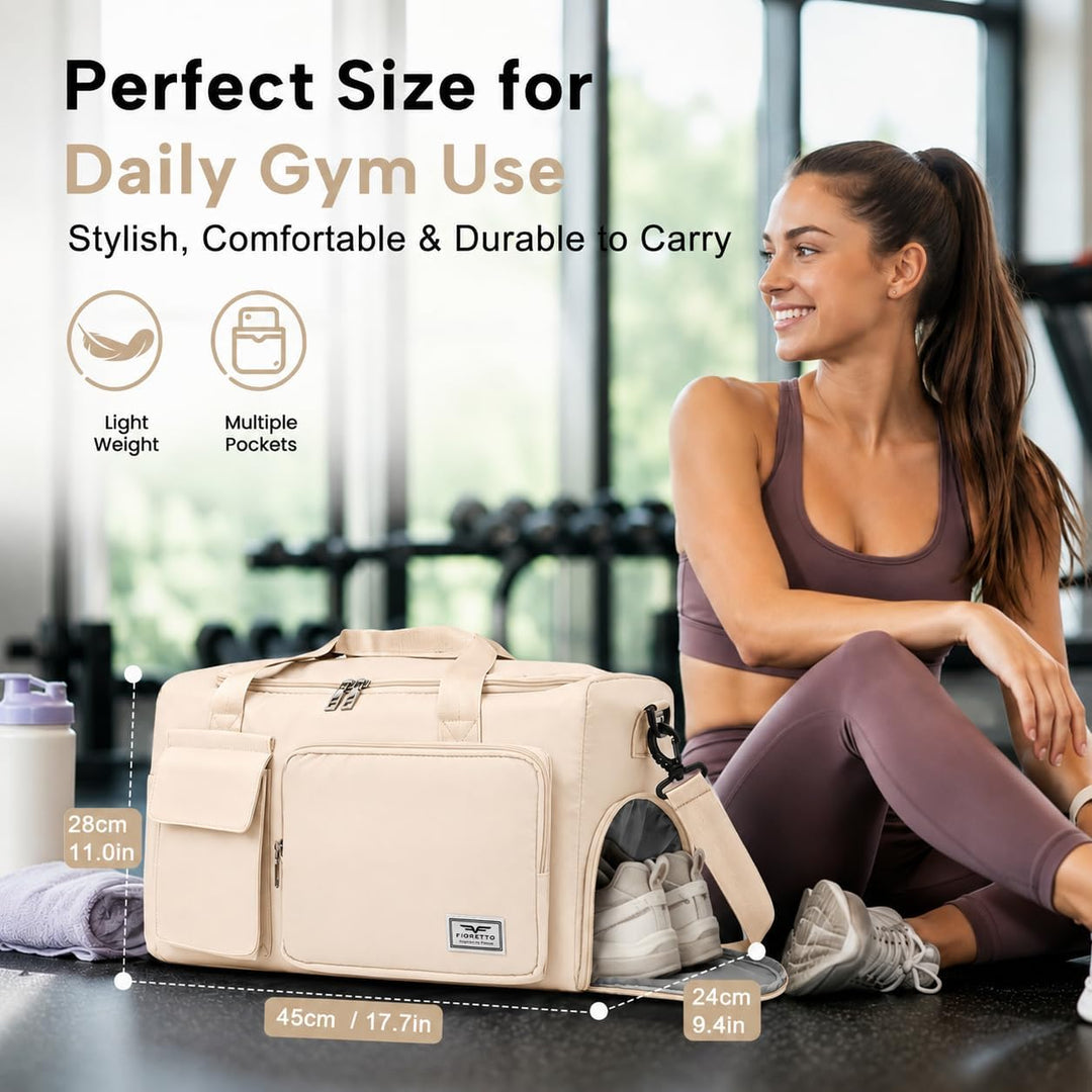 FIORETTO 35L Damen Sporttasche Faltbare Reisetasche mit Schuhfach und Nassfach, Wasserabweisende Wee