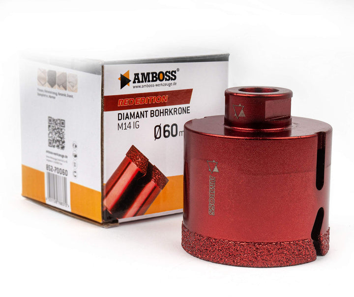 Amboss RED EDITION M14 Diamant Bohrkrone - für Winkelschleifer - Feinsteinzeug, harte Fliesen, Grani