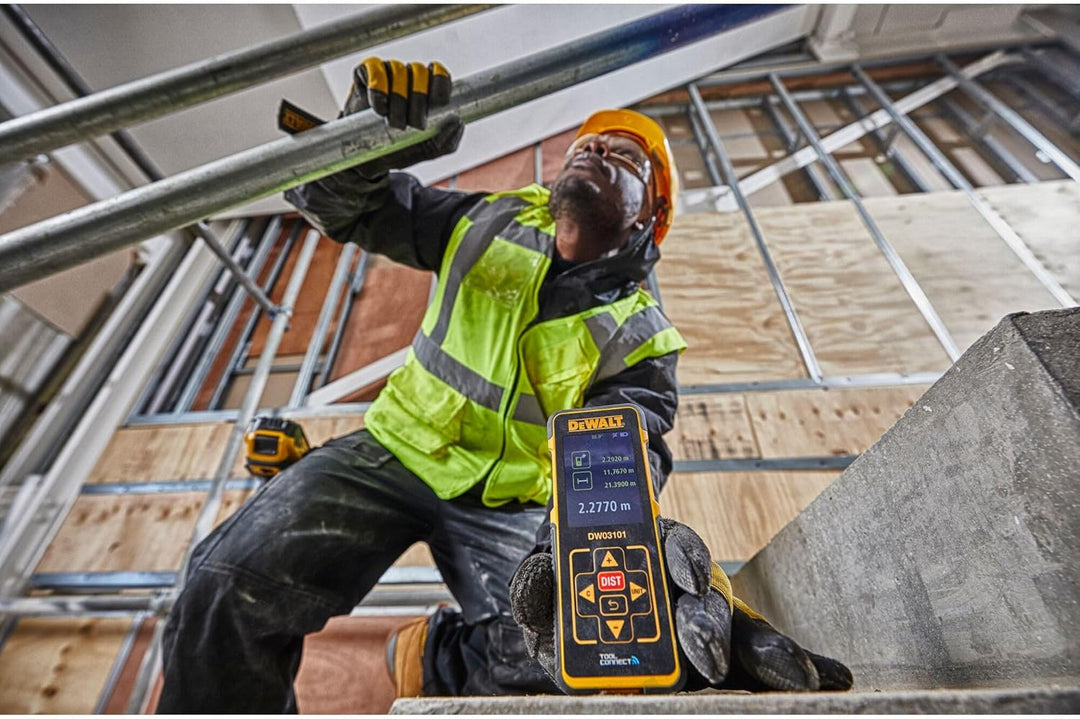 DeWalt Laser-Distanzmesser (635 nm, Laserklasse 2, für Längen-, Flächen- und Volumenmessung, in Mete
