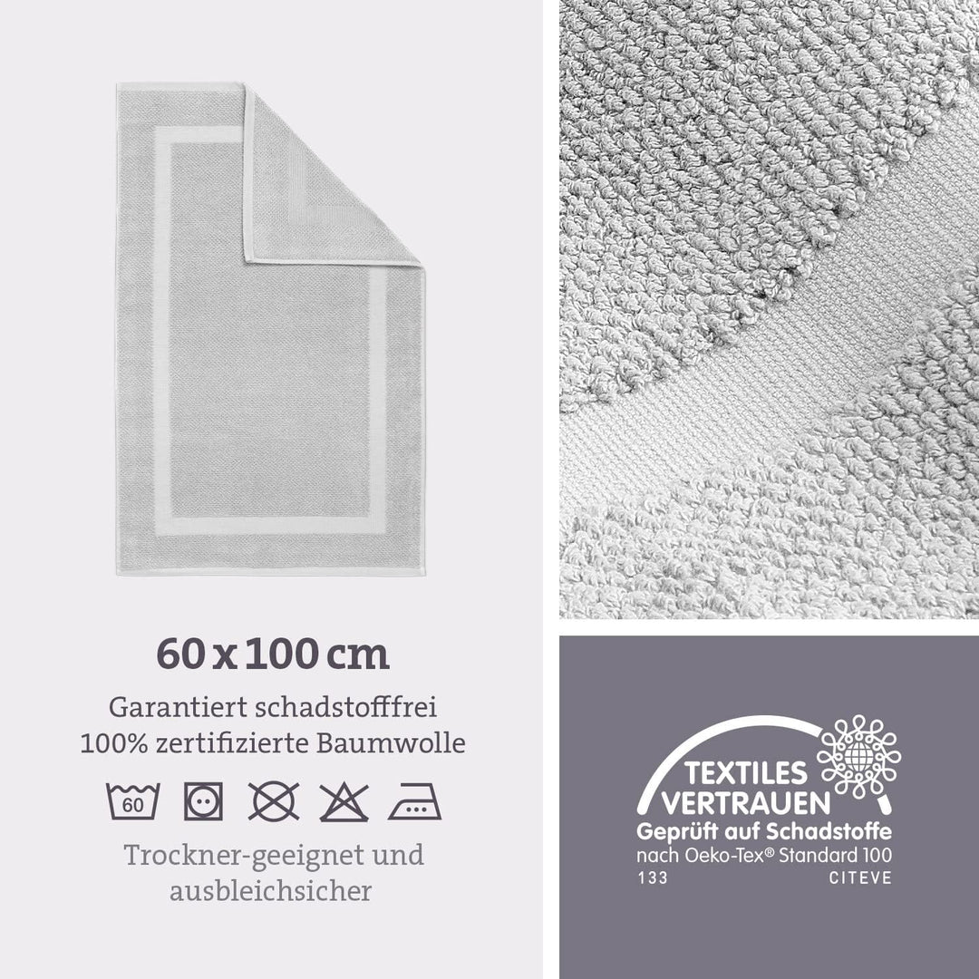 herzbach home Badvorleger 100% Baumwolle | Duschvorleger | 1.000 g/m² | Saugfähig | Waschbar (Silber