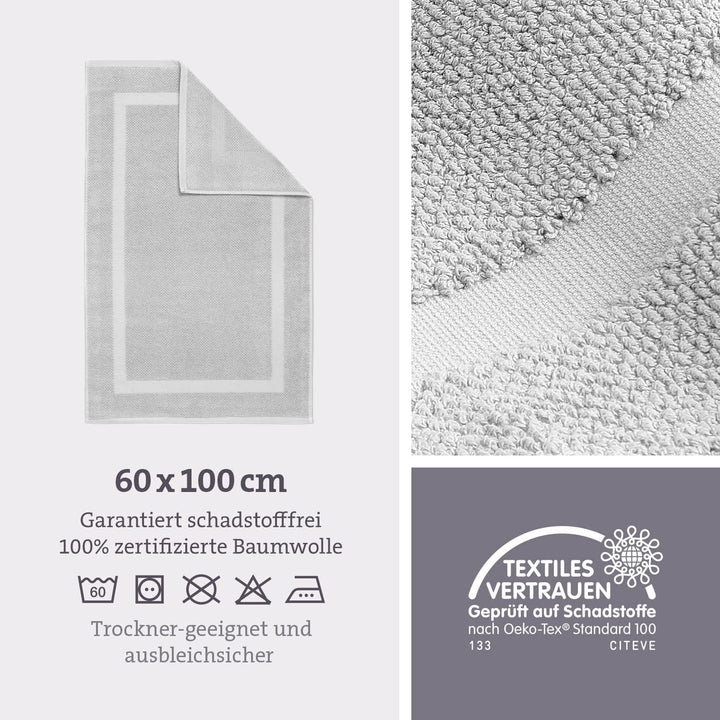 herzbach home Badvorleger 100% Baumwolle | Duschvorleger | 1.000 g/m² | Saugfähig | Waschbar (Silber