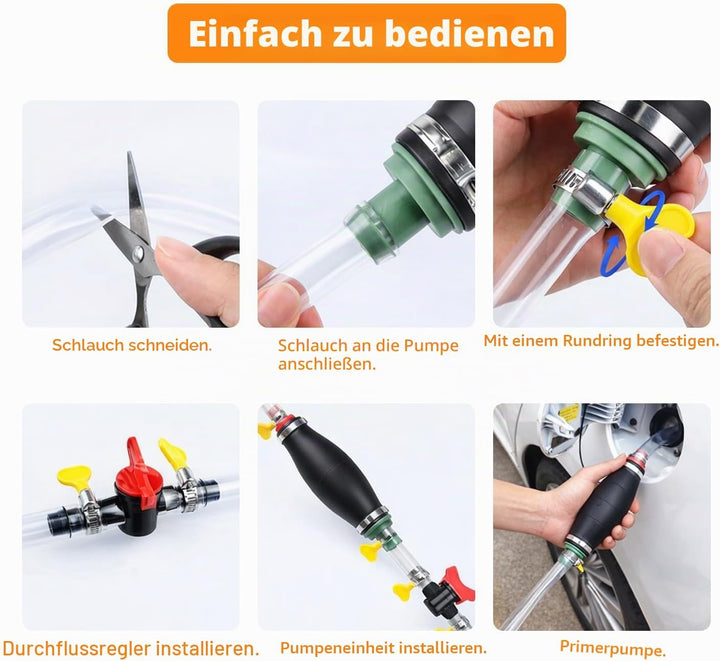 Handpumpe Wasser XL Schlauchpumpe Absaugpumpe mit 2.5m PVC-Schlauch Schlauchschellen und Flüssigkeit