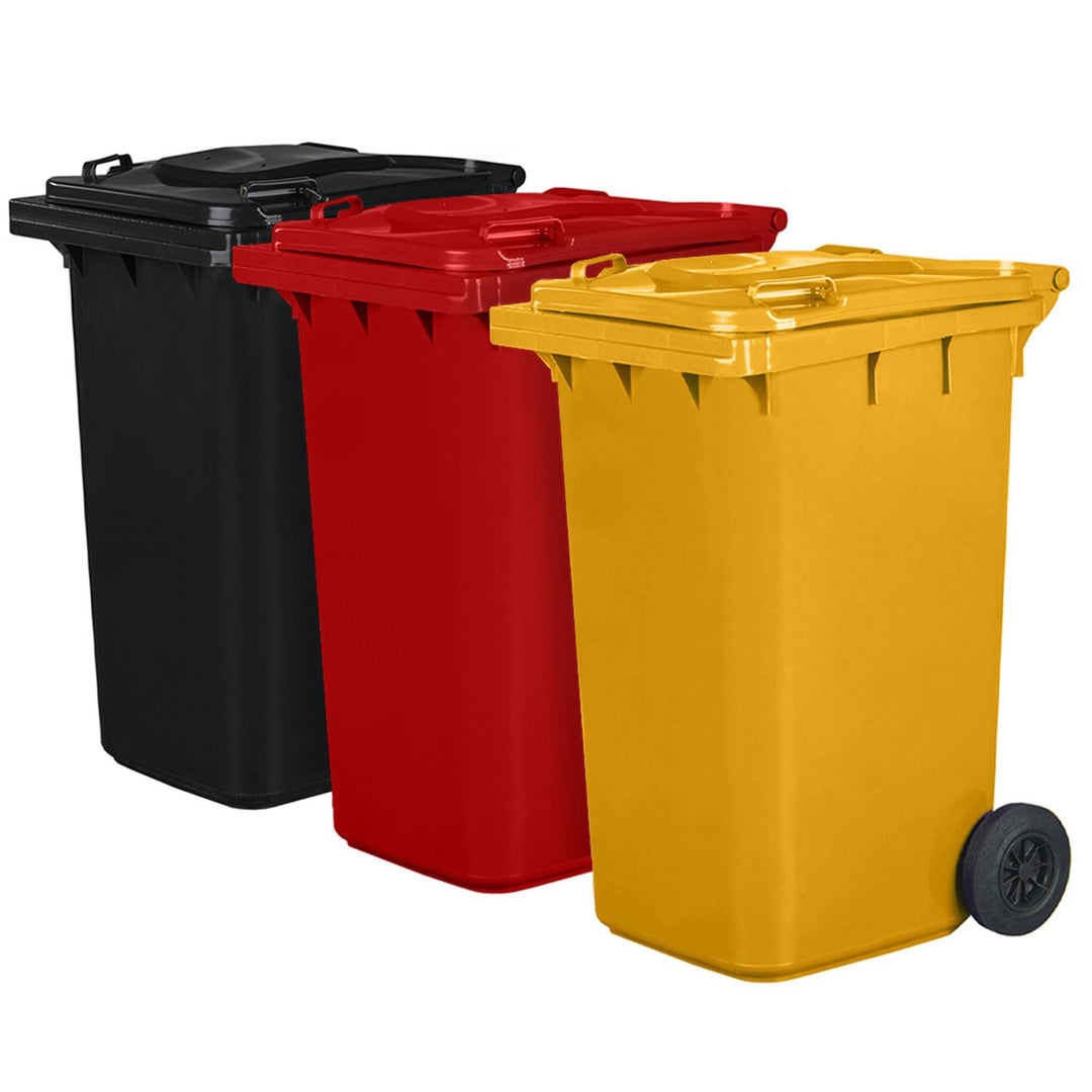 3er Set Mülleimer | PN-EN 840 | 240 Liter | mit Rollen | System zur mechanischen Entnahme | Kunststo