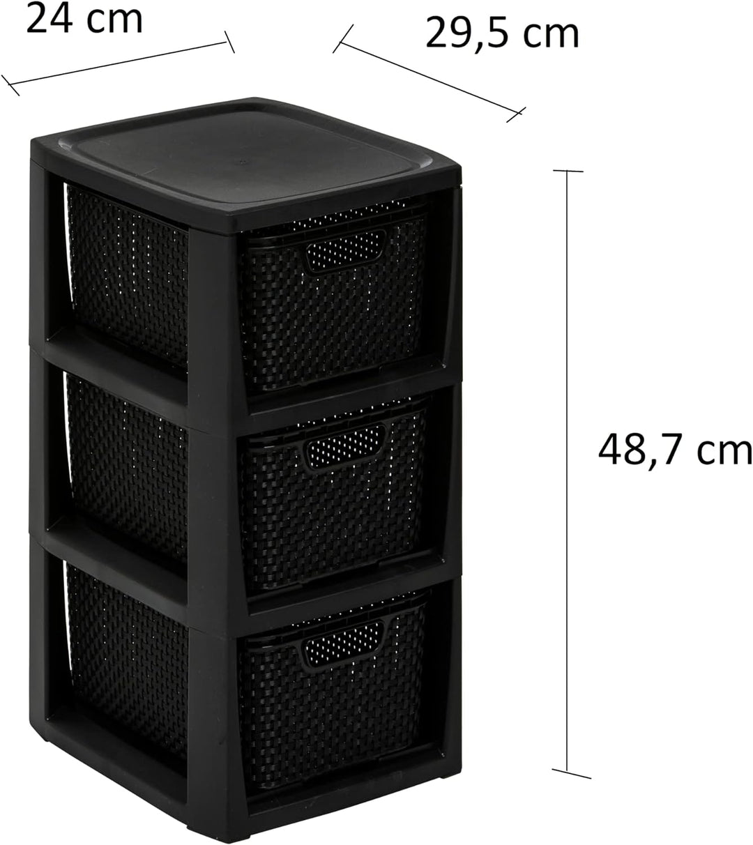 BranQ - Home essential Regal in Rattan Design, BPA-freie Kunststoff PP, Schwarz, 29,5x24x48,7 cm, 3