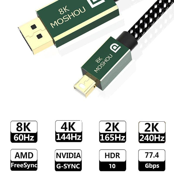 MOSHOU Mini DisplayPort auf DisplayPort 2.0 Kabel (8K@60Hz 4K@144Hz/120Hz) DP 2.0 bidirektionales Üb