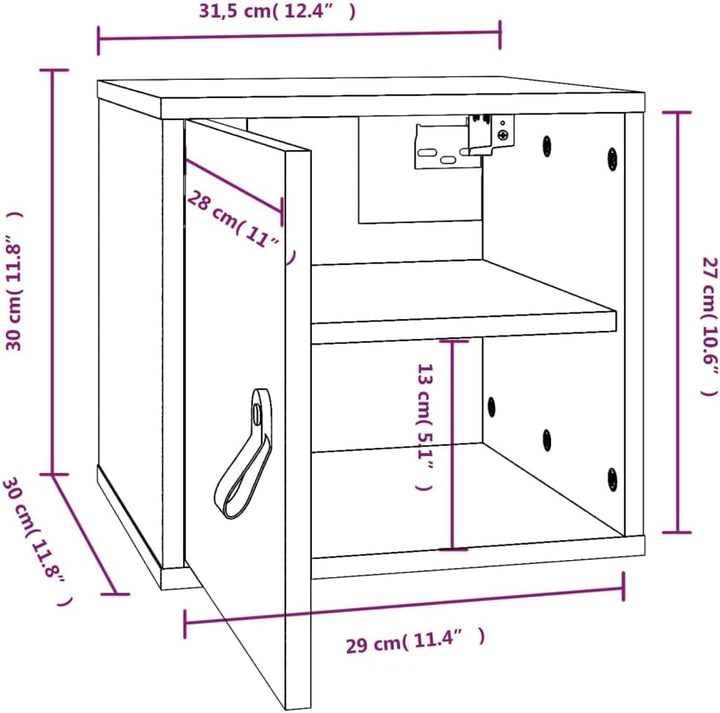 31,5x30x30 cm Wandschrank TV Schrank mit 2 Fächern Hängeschrank Bücherregal Schweberegal Lagerschran