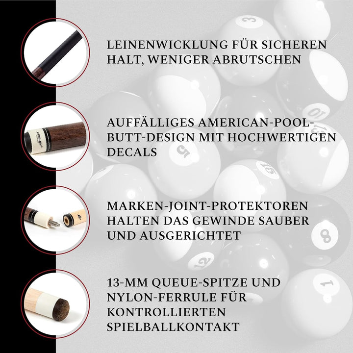 Riley Amerikanischer Billardqueue mit Kunstleder-Griffabschnitt, 58 (147 cm), 13 mm Spitze Dunkle Ho