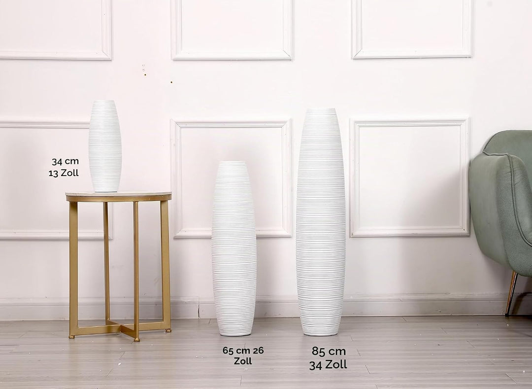 Leewadee Kleine Bodenvase für Dekozweige hohe Standvase Design Holzvase, Holz, 36 cm, Weiss, Weiss