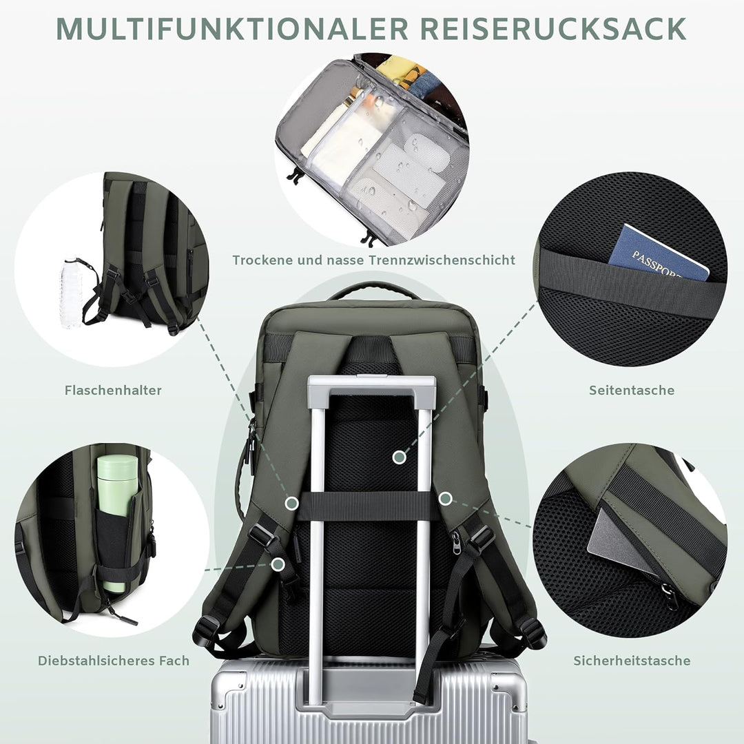 Handgepäck Rucksack, Wasserdichter Multifunktionaler Rucksack Handgepäck Flugzeug mit Laptopfach, Gr
