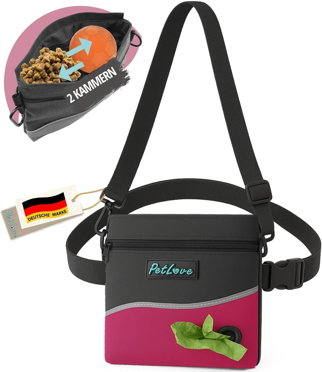 PetLove Leckerlibeutel für Hunde • Futterbeutel mit Magnetverschluss • Inklusive Kotbeutelspender &