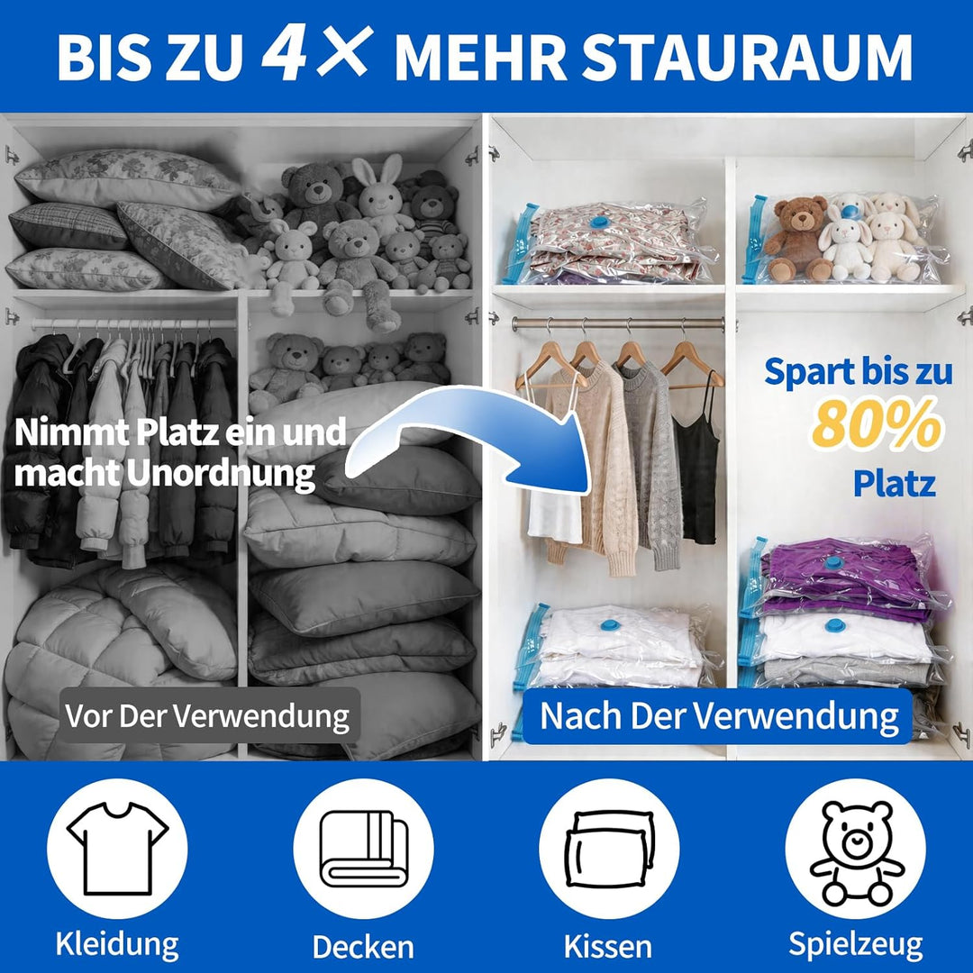 Gucass 25er Vakuumbeutel für Kleidung mit Pumpe, Grössenmix von S bis XXL Vakuumbeutel für Bettdecke
