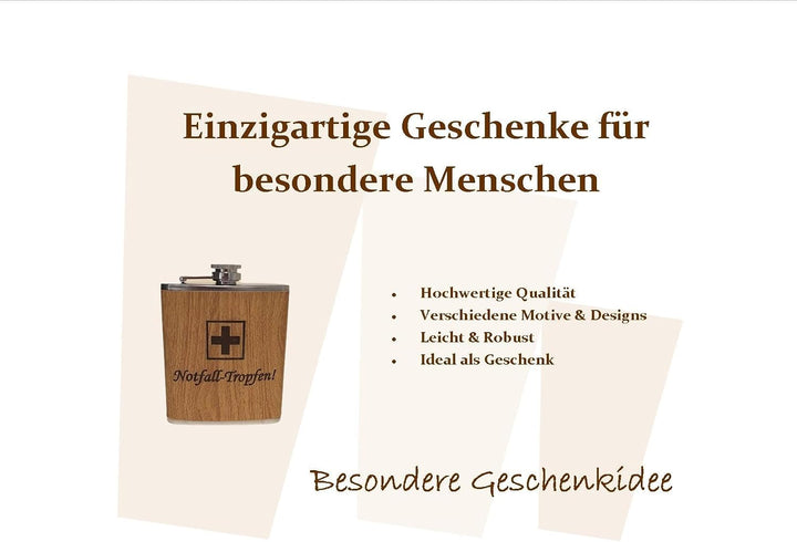 Edelstahl Flachmann 170ml in Holzoptik – Ideal für Unterwegs, Robust &amp; Langlebig, Trinkflasche, Gesc