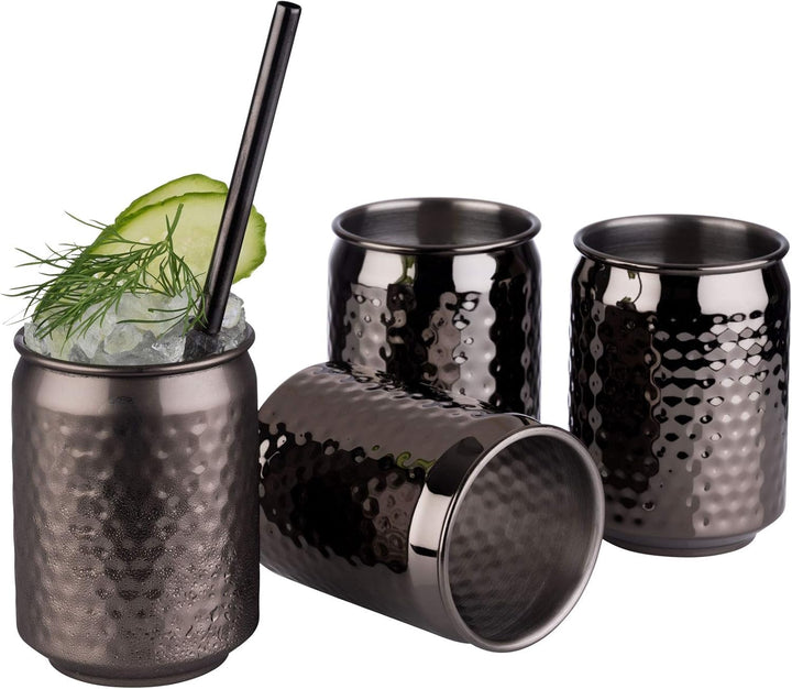 Buddy´s Bar - 4 Cocktail Can Becher, Ø 7,5 cm, H: 10,5 cm, 350 ml, Edelstahl-Becher, inkl. Geschenkb