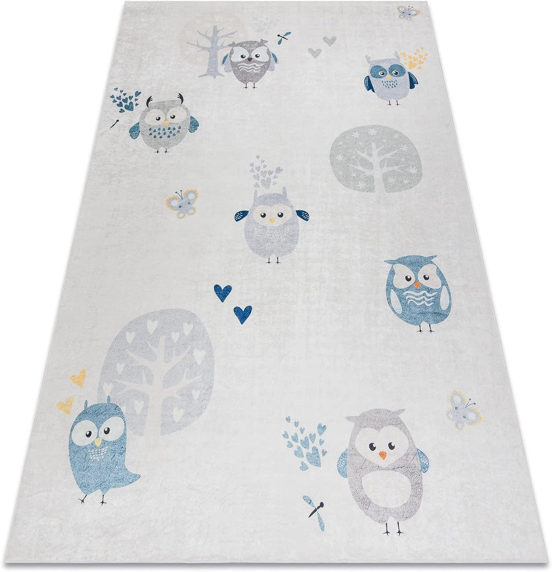 Kinderteppich Bambino Waschteppich Eulen für Kinder Anti-Rutsch - grau 160x220 cm 160x220 cm Bambino