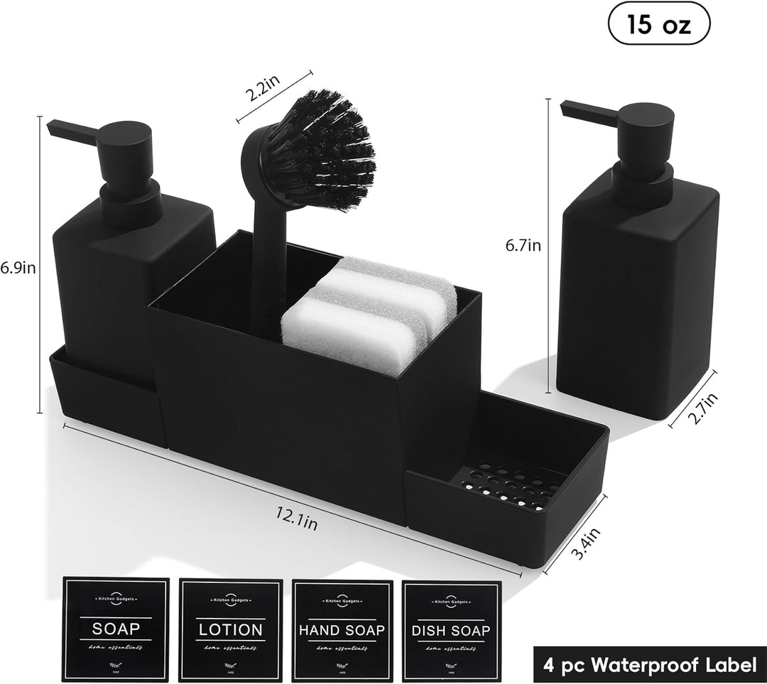 Küchenseifenspender mit Schwammhalter Set für Spülbecken Caddy, Handseife und Spülseifenspender mit