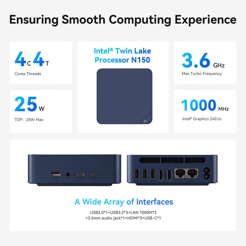 Beelink EQ12 Mini PC, Intel 12. Prozessor N100 (4C/4T, bis zu 3.4Ghz), 8G DDR5 500G SSD Mini Compute