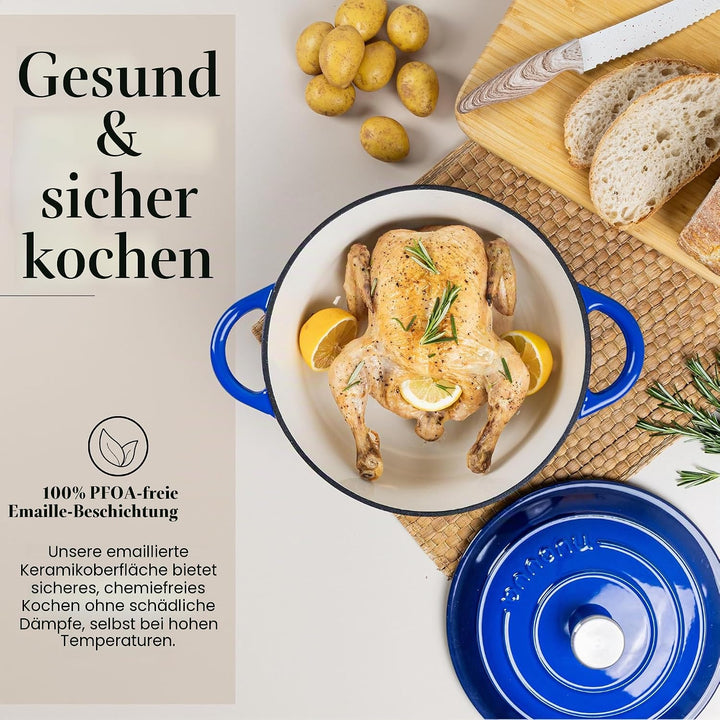 Schmortopf aus Gusseisen mit Deckel – antihaftbeschichteter, ofenfester emaillierter Schmortopf – ro