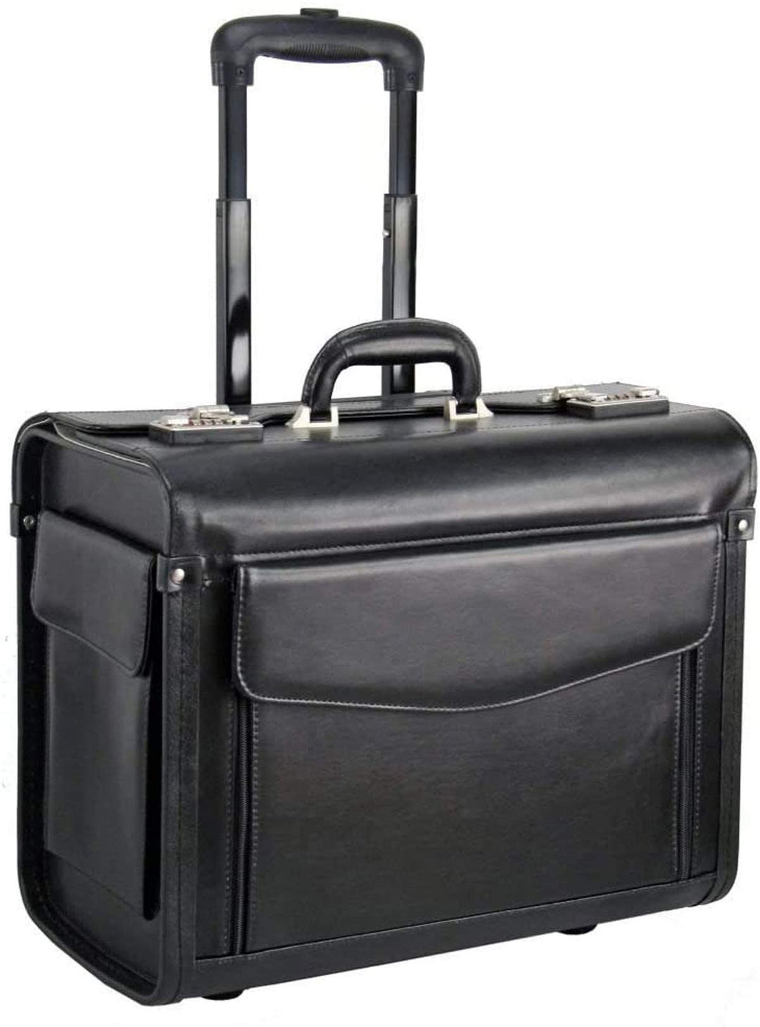Leder Aktenkoffer Trolley Pilotenkoffer Rollen Laptop Koffer Schwarz 46 Bowatex