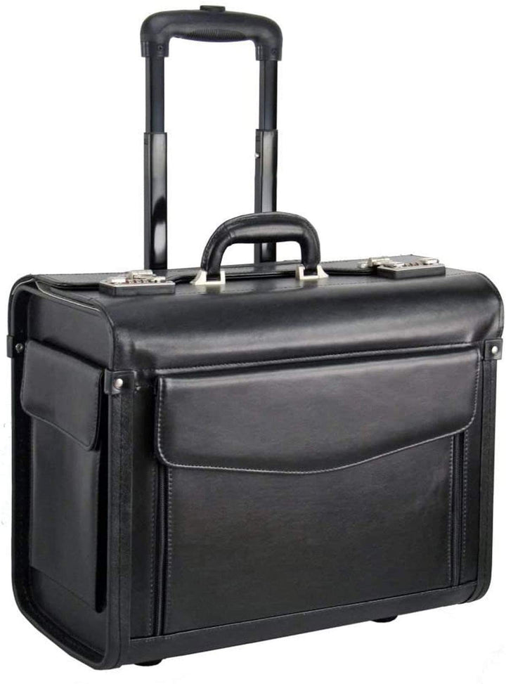 Leder Aktenkoffer Trolley Pilotenkoffer Rollen Laptop Koffer Schwarz 46 Bowatex