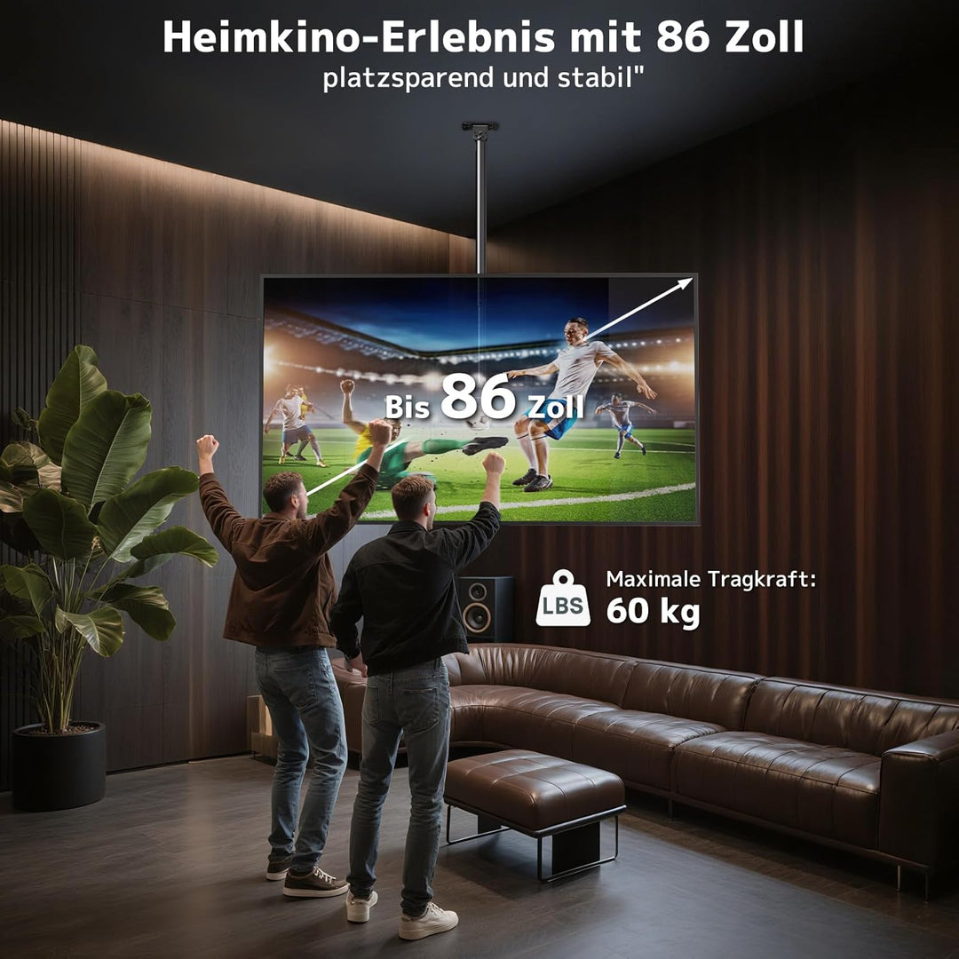TV Deckenhalterung für 43-86 Zoll bis 60kg, 360° schwenkbar und -25° neigbar, mit ±3° Nivellierung,