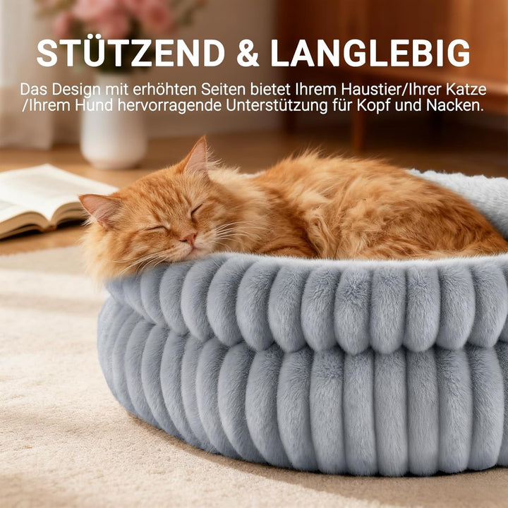 EDMIENS Katzenbett, Waschbar Indoor Katzenbett Flauschig, Rund Katzenkissen, zweiseitig Innenkissen