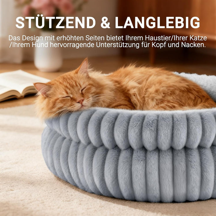 EDMIENS Katzenbett, Waschbar Indoor Katzenbett Flauschig, Rund Katzenkissen, zweiseitig Innenkissen