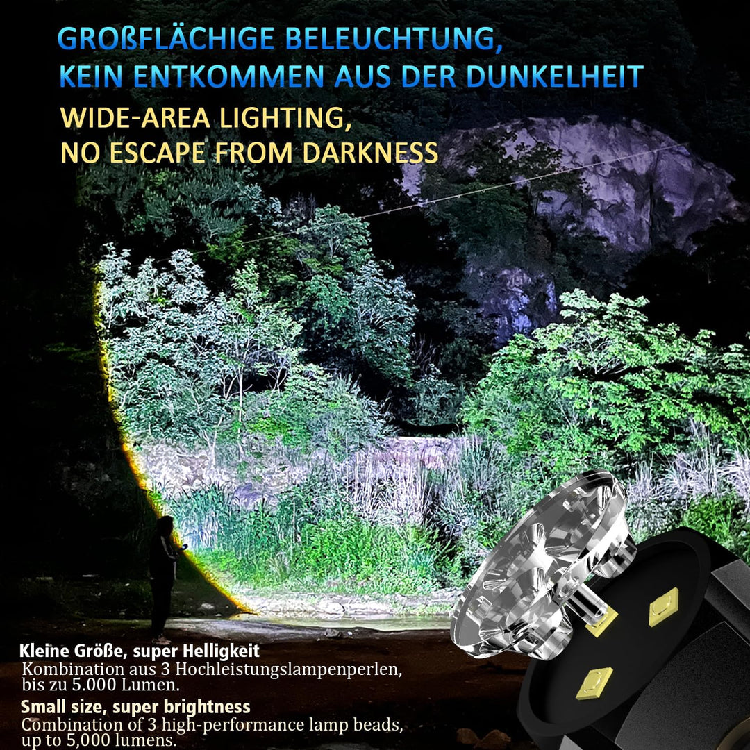 ASORT LED Taschenlampe Mini Extrem Hell，5000 Lumen Aufladbar，5 Lichtmodi kleine Torch mit Magnete un