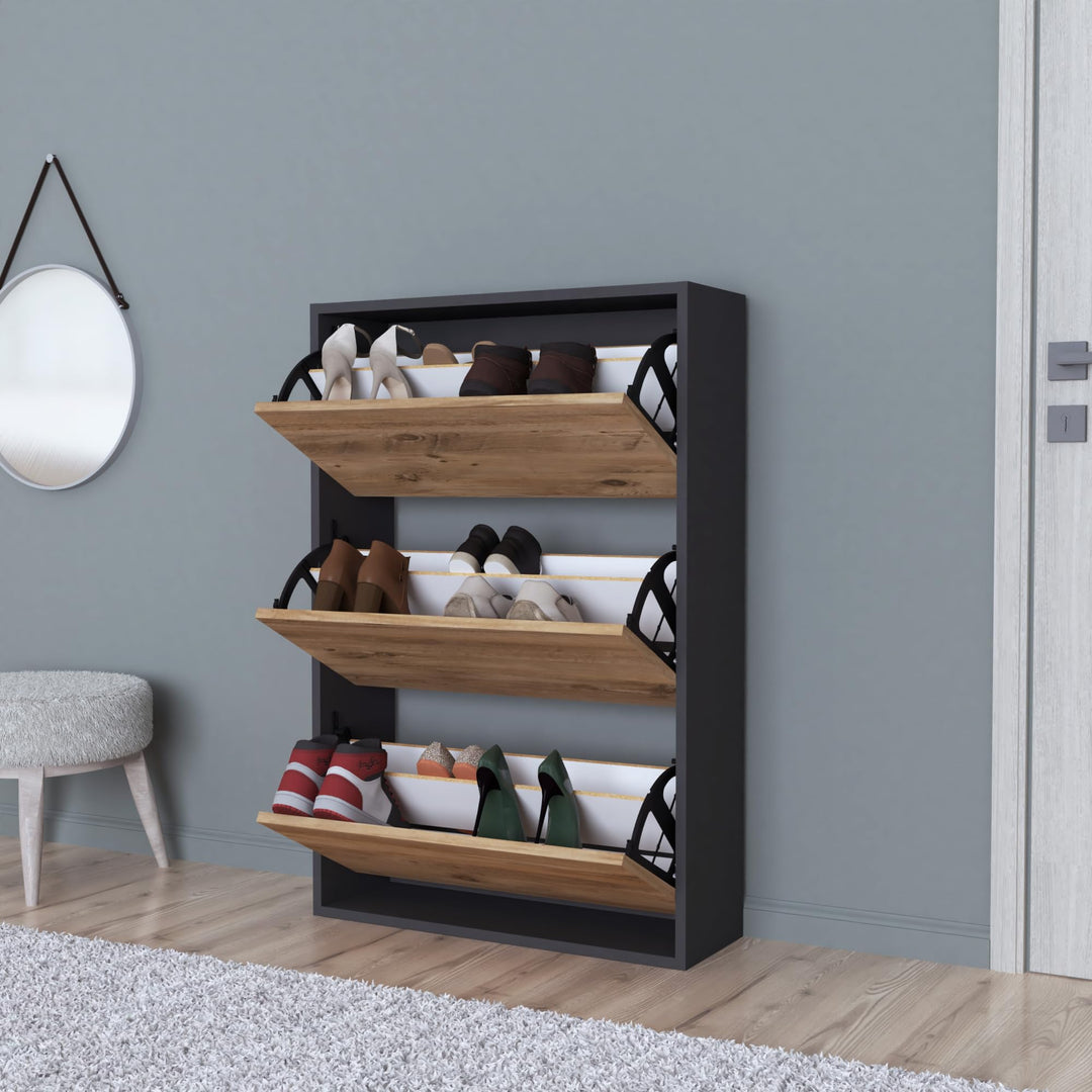 [en.casa] Schuhschrank Aurskog Schuhkipper für 18 Paare Schuhkommode mit 3 Kipptüren für Eingang, Fl