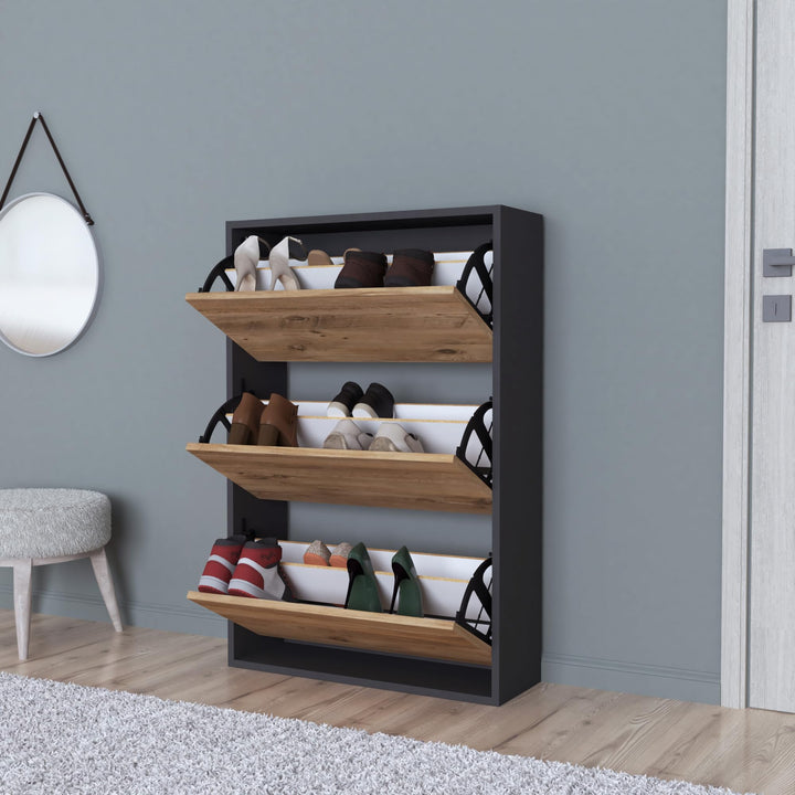 [en.casa] Schuhschrank Aurskog Schuhkipper für 18 Paare Schuhkommode mit 3 Kipptüren für Eingang, Fl