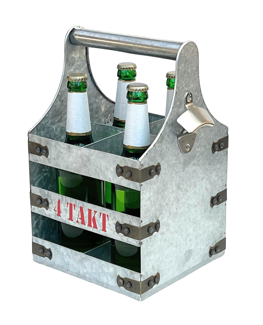 DanDiBo Bierträger Metall mit Öffner Flaschenträger 4 Takt 96405 Flaschenöffner Flaschenkorb Männerh