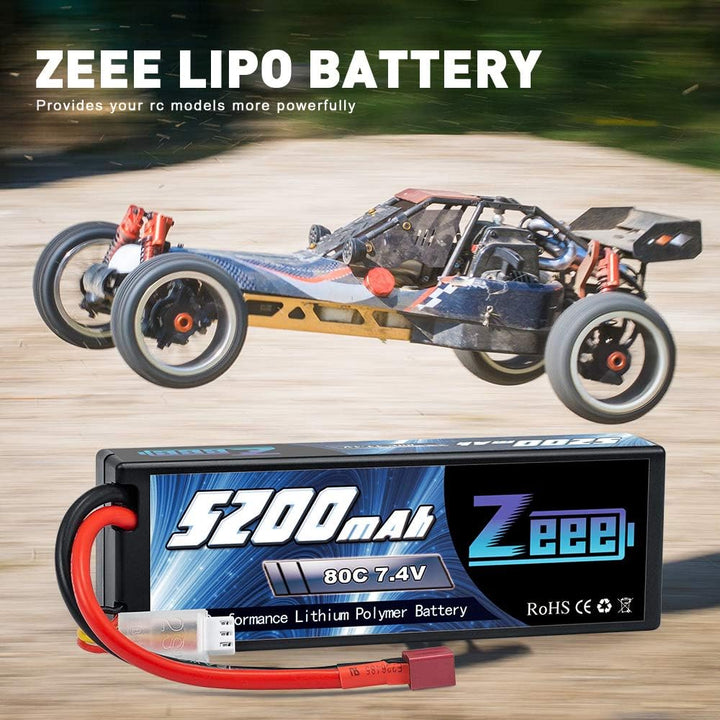 Zeee 2S Lipo Akku 5200mAh 7,4V 80C RC Lipo Batterien mit T Stecker für RC Evader BX Auto Car Truck L