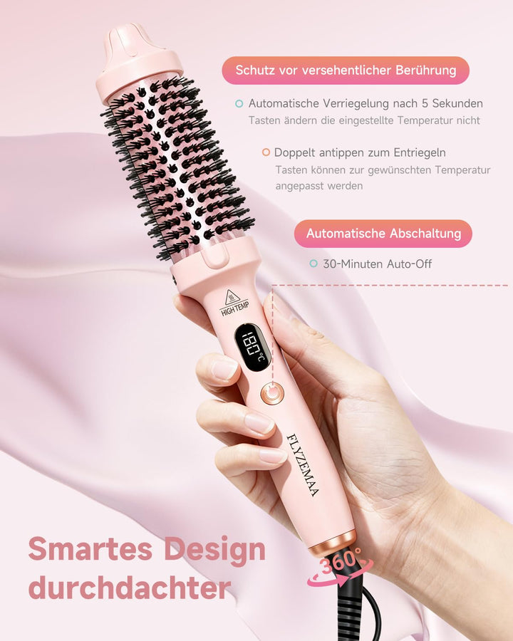 Thermobürste FLYZEMAA, Thermal Brush 38mm - Runder Heizkamm für natürliche Locken und glatteres Haar