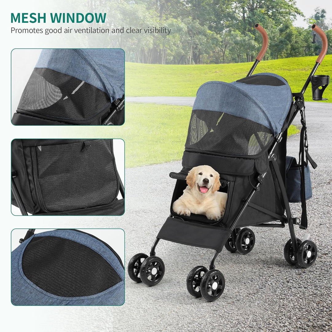YITAHOME Hundewagen Haustiere Buggy bis 11,3kg, Hundebuggy mit Netzfenstern & Getränkehalter & Ablag