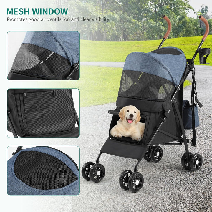 YITAHOME Hundewagen Haustiere Buggy bis 11,3kg, Hundebuggy mit Netzfenstern & Getränkehalter & Ablag