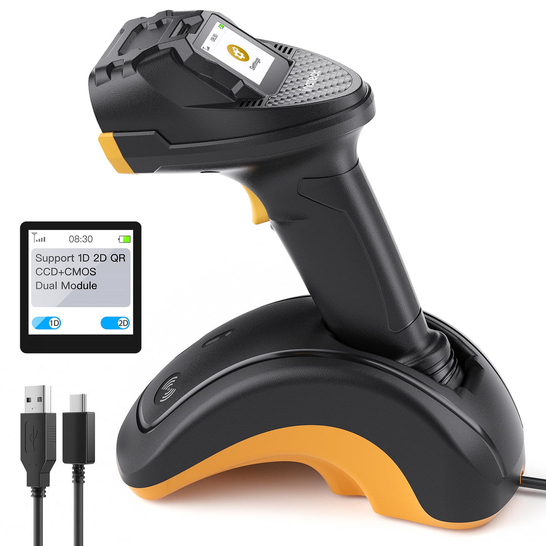 Inateck Barcode Scanner Bluetooth, 2D 1D Wireless Handheld Scanner, QR Code Scanner, mit Touchscreen