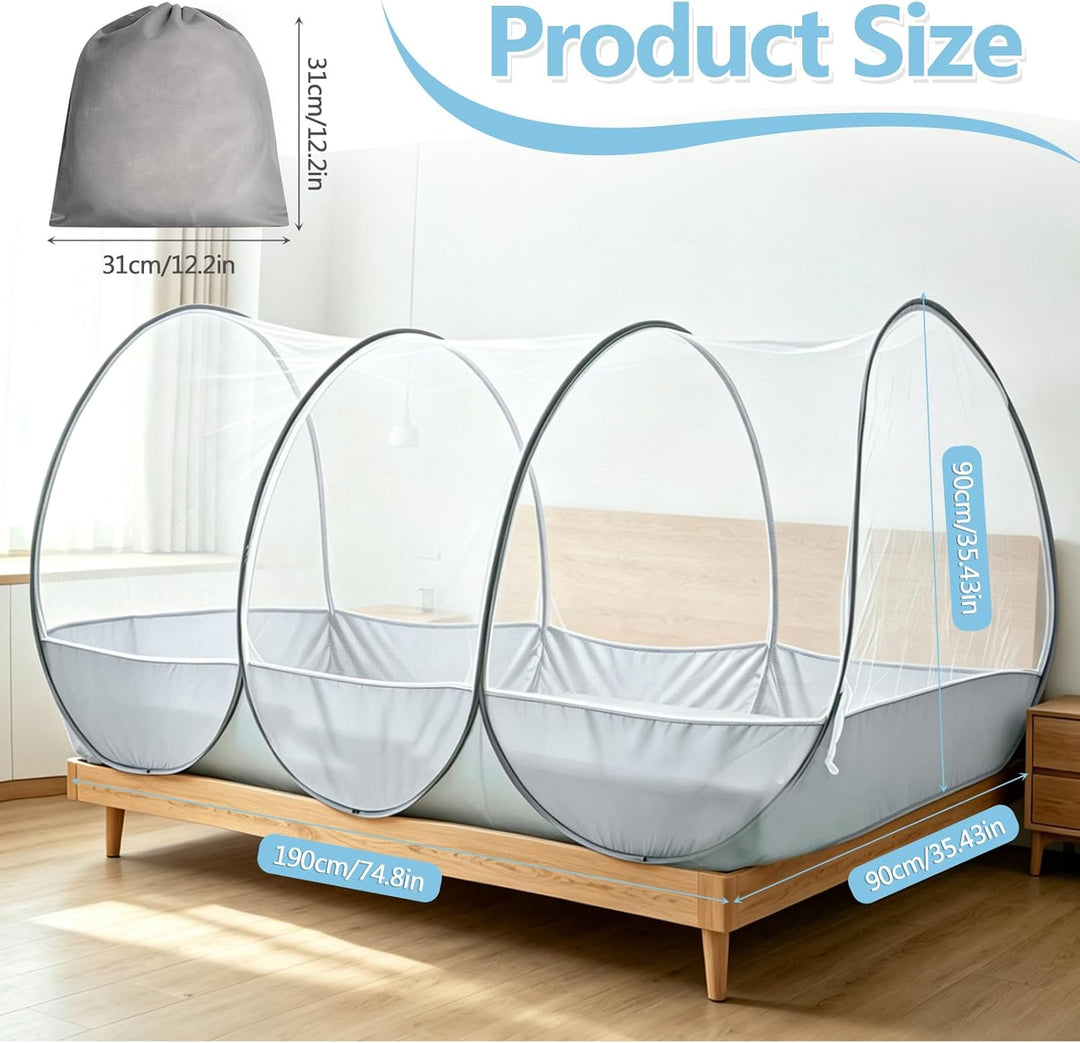 Reise Moskitonetz Bett, Moskitonetz Pop Up 190x 90x 90cm, Faltbares Bettzelt mit Reissverschluss für