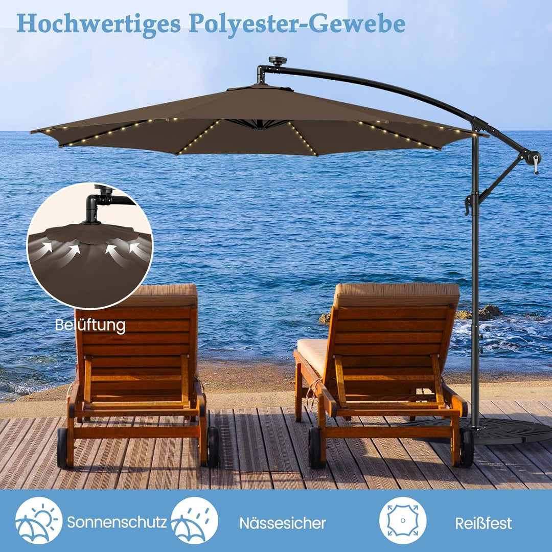 COSTWAY Sonnenschirm Ø300cm, LED Solar Ampelschirm mit 112 LED-Leuchten, Gartenschirm Kurbelschirm M