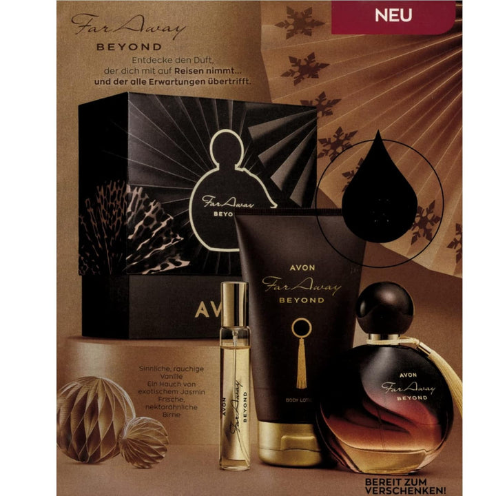 Avon Set Far Away Beyond Le Parfum 50ml + Körperlotion 150ml + Taschenspray 10ml+ Geschenkbox neuer