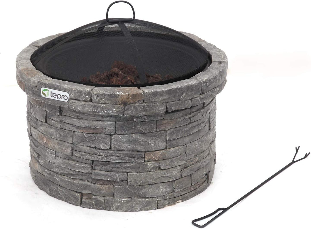 tepro Feuerstelle Gladstone Ø 67,5 cm – Outdoor Feuerstelle in eleganter Steinoptik mit Funkenschutz