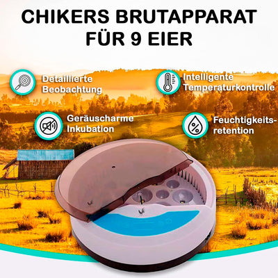 CHIKERS Brutautomat Vollautomatisch – Inkubator Hühner 9/12 eir – Brutmaschine mit Temperaturregelun