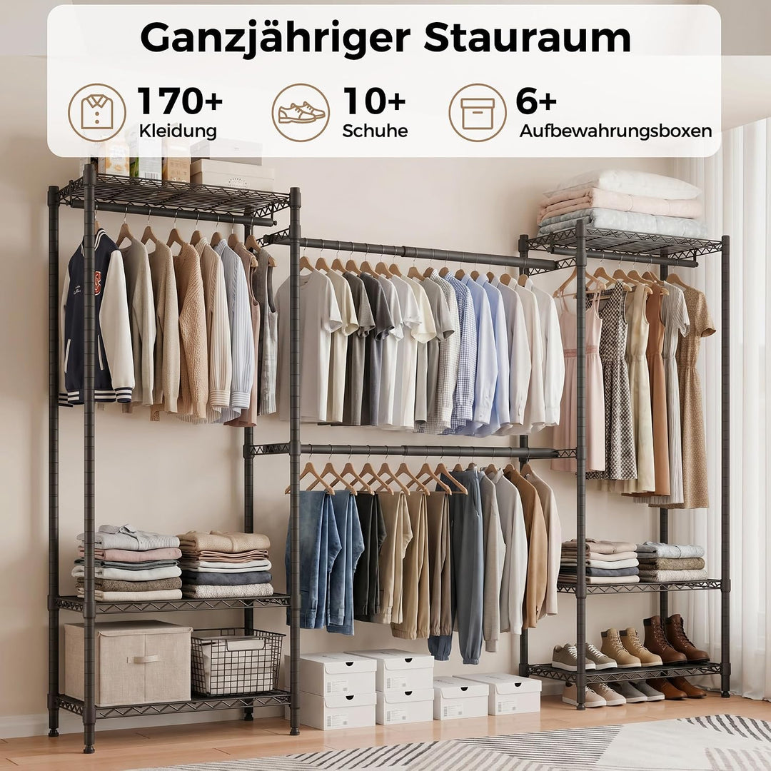 Mondeer Offener Kleiderschrank, ausziehbarer Metall-Kleiderständer Schwarz, Schwarz