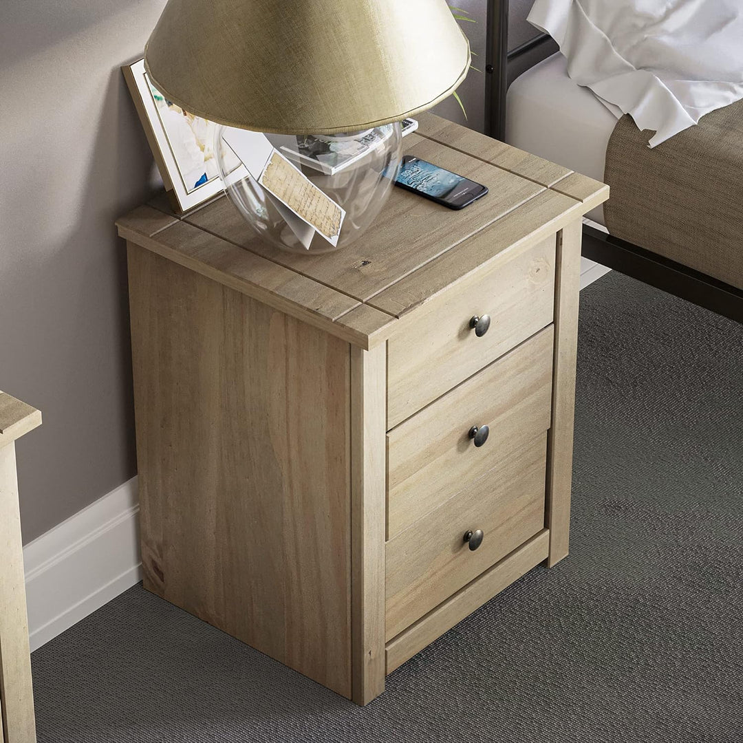 Home Discount® Panama Kommode Nachttisch mit 3 Schubladen, Eiche Natur gewachst Schlafzimmer Möbel