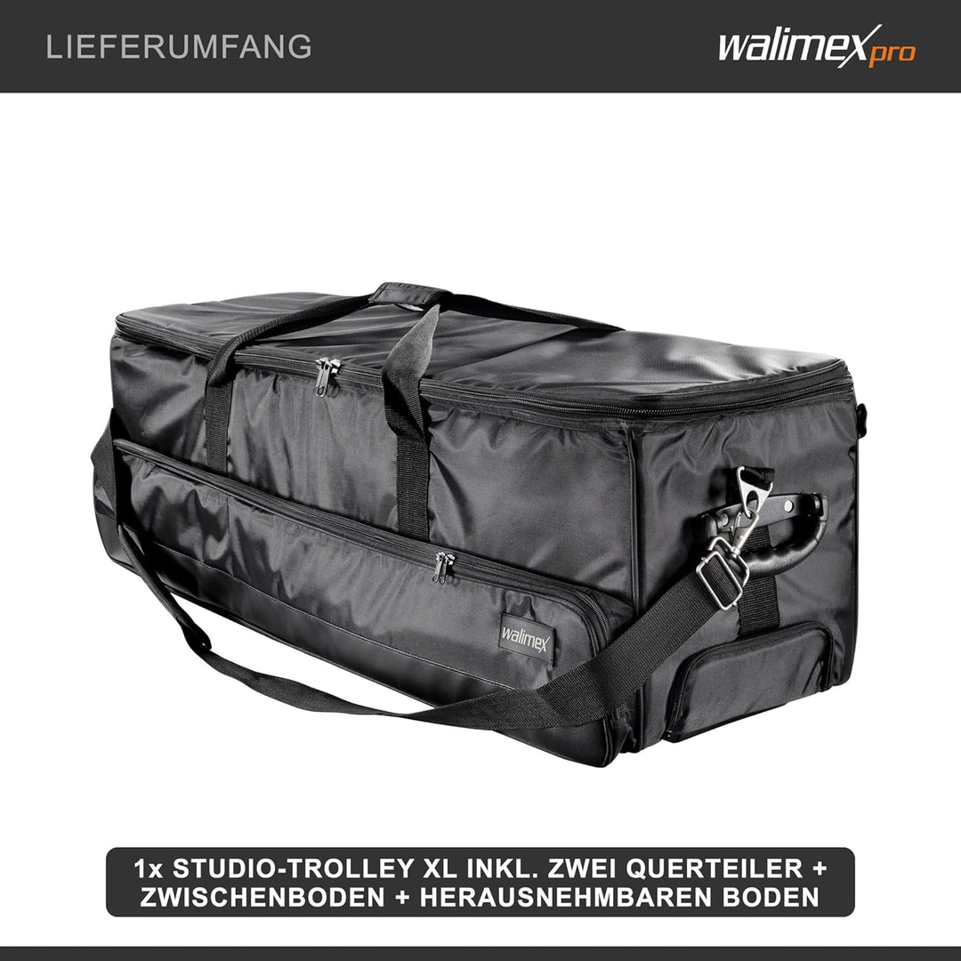 Walimex pro Studio-Trolley XL (inkl. ausziehbarem Trolleygriff, gepolsterten Schultergurt, variabler