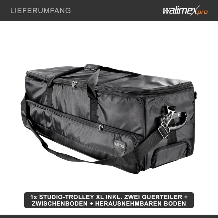 Walimex pro Studio-Trolley XL (inkl. ausziehbarem Trolleygriff, gepolsterten Schultergurt, variabler