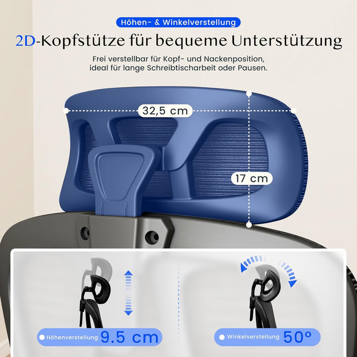 FLEXISPOT Ergonomischer Bürostuhl, Schreibtischstuhl mit 2D-Kopfstütze, Klappbare Armlehnen & Dynami