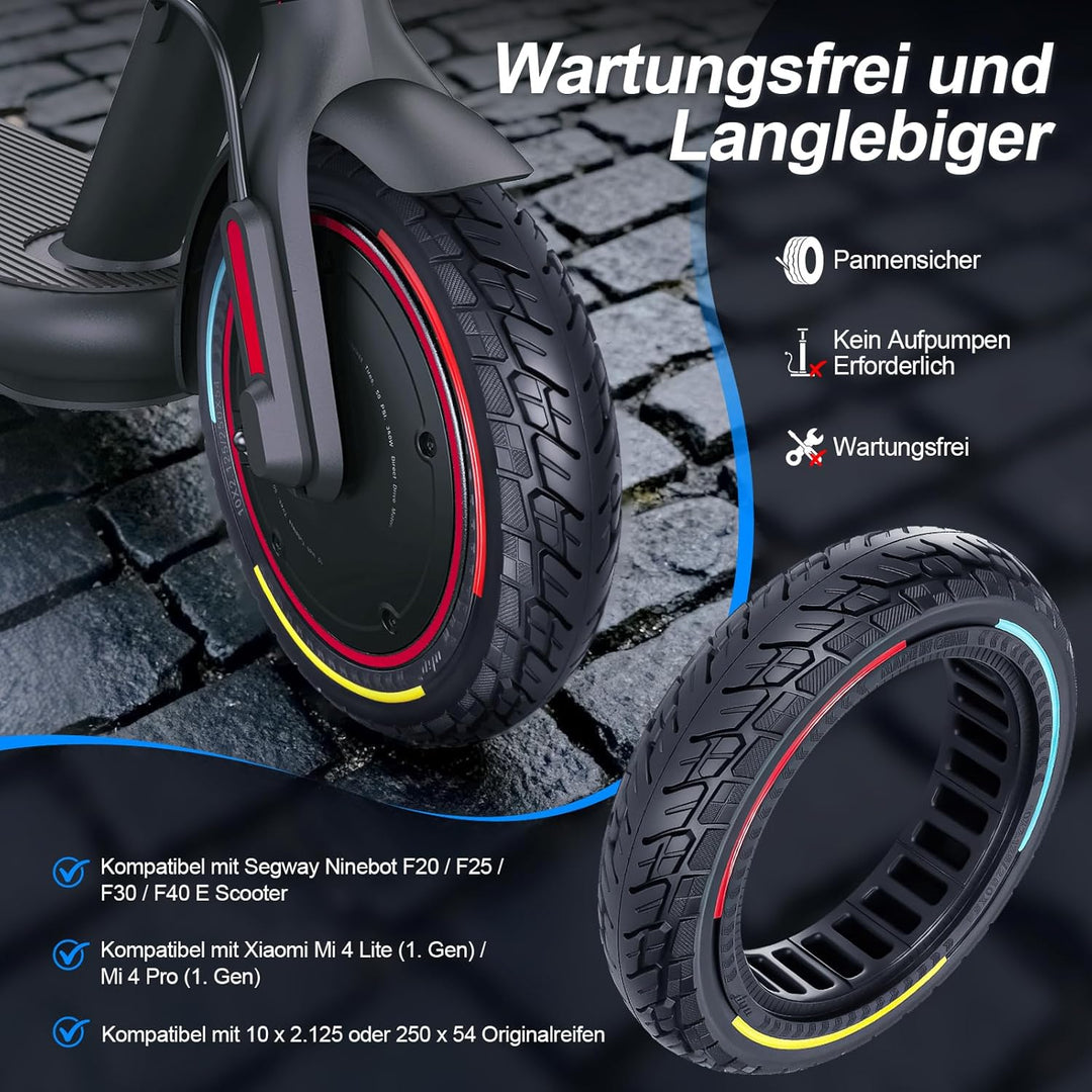 250 x 54 Vollreifen für Xiaomi 4 Pro (Gen 1) / 4 Lite Elektroroller, 10 x 2,125 Vollgummireifen für