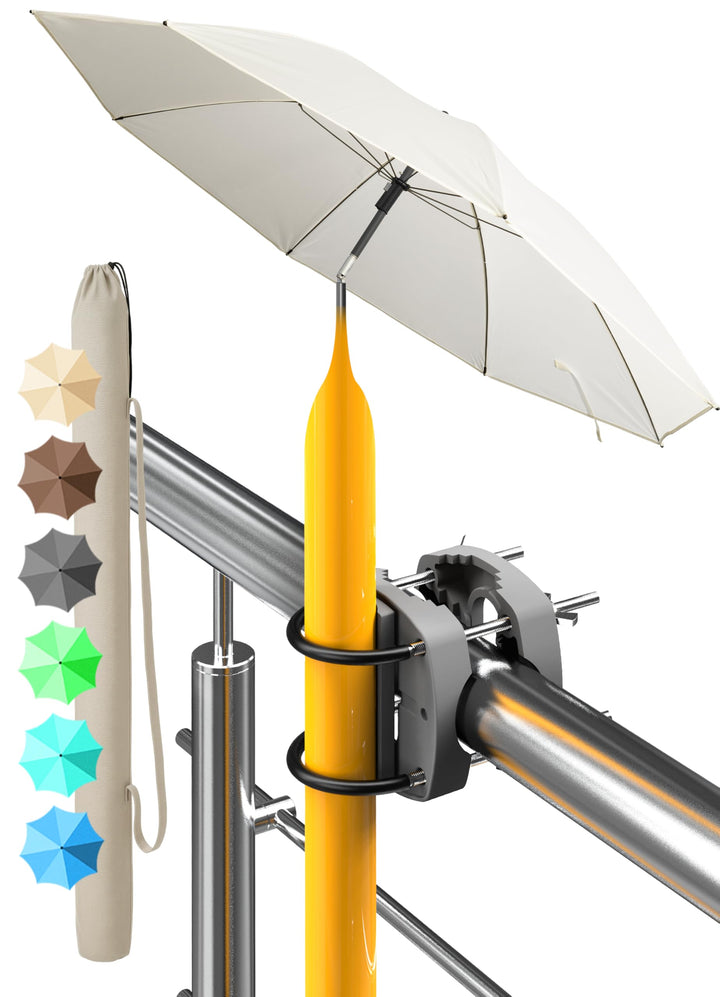 4smile Sonnenschirm Balkon 3-in-1 SET SunnyJoy, Beige - UPF 50+ Sonnenschirm Ø 180 cm + Sonnenschirm